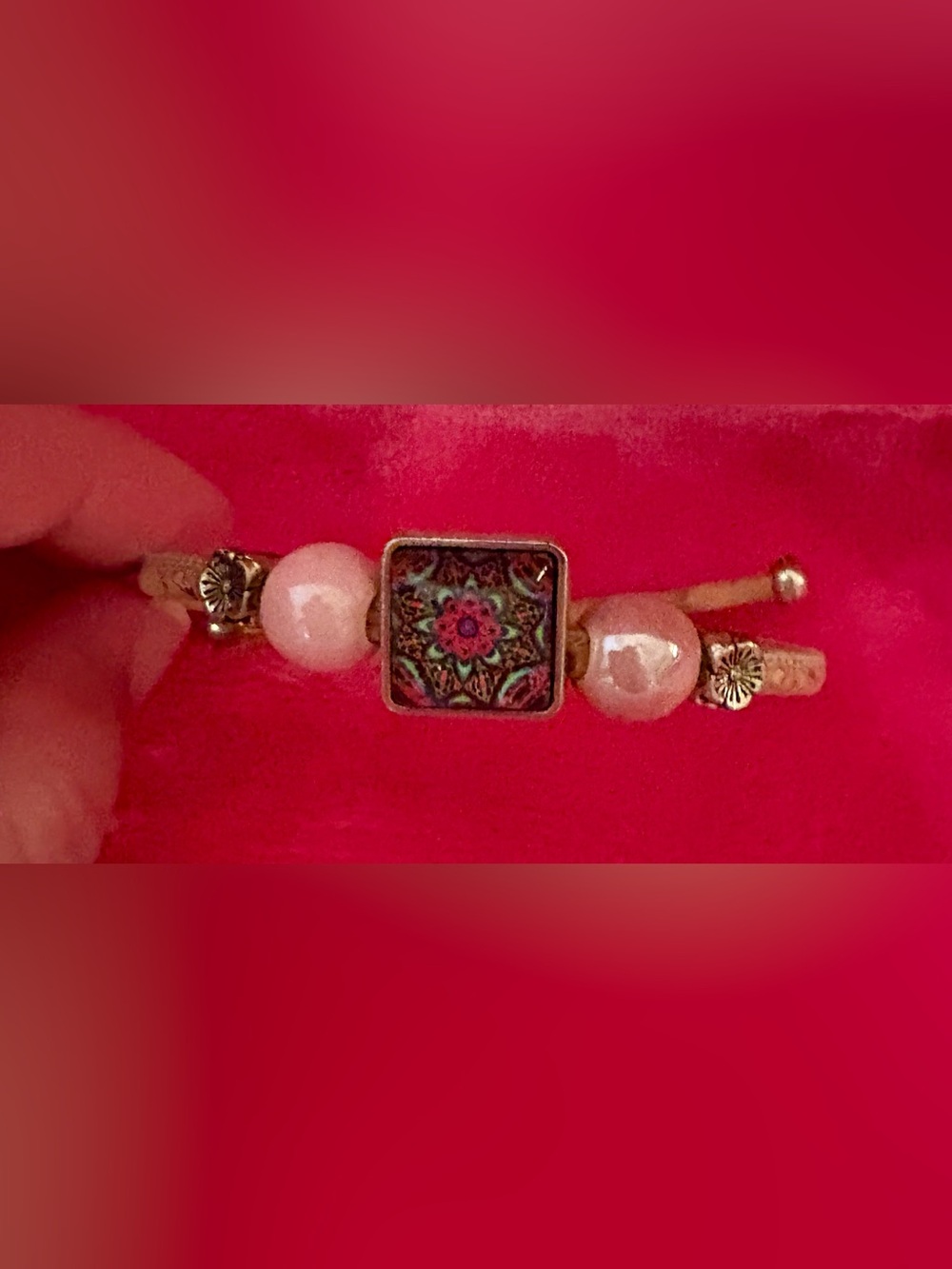 Leather Cord Bracelet with Pink Pearl Accents